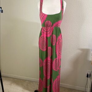Boden Pink and Green Maxi Sundress Sleeveless Scoop Neck Resort‎ Wear